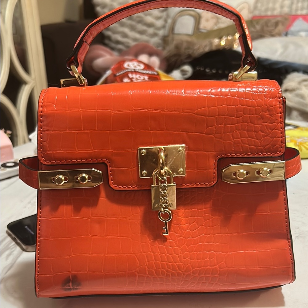 Aldo Orange Croc-Embossed Handbag